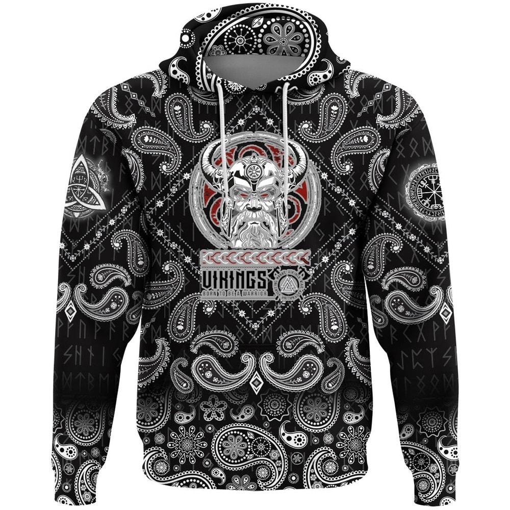 Born to Be Warrior with Bandana Paisley Style Viking Hoodie For Men Women
