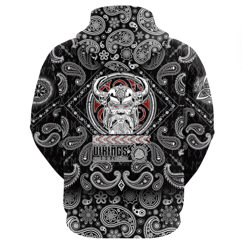 Born to Be Warrior with Bandana Paisley Style Viking Hoodie For Men Women