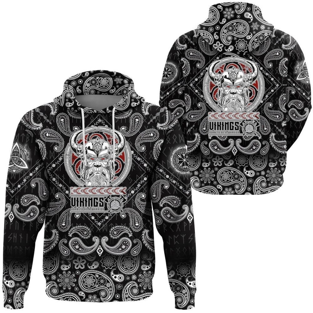 Born to Be Warrior with Bandana Paisley Style Viking Hoodie For Men Women
