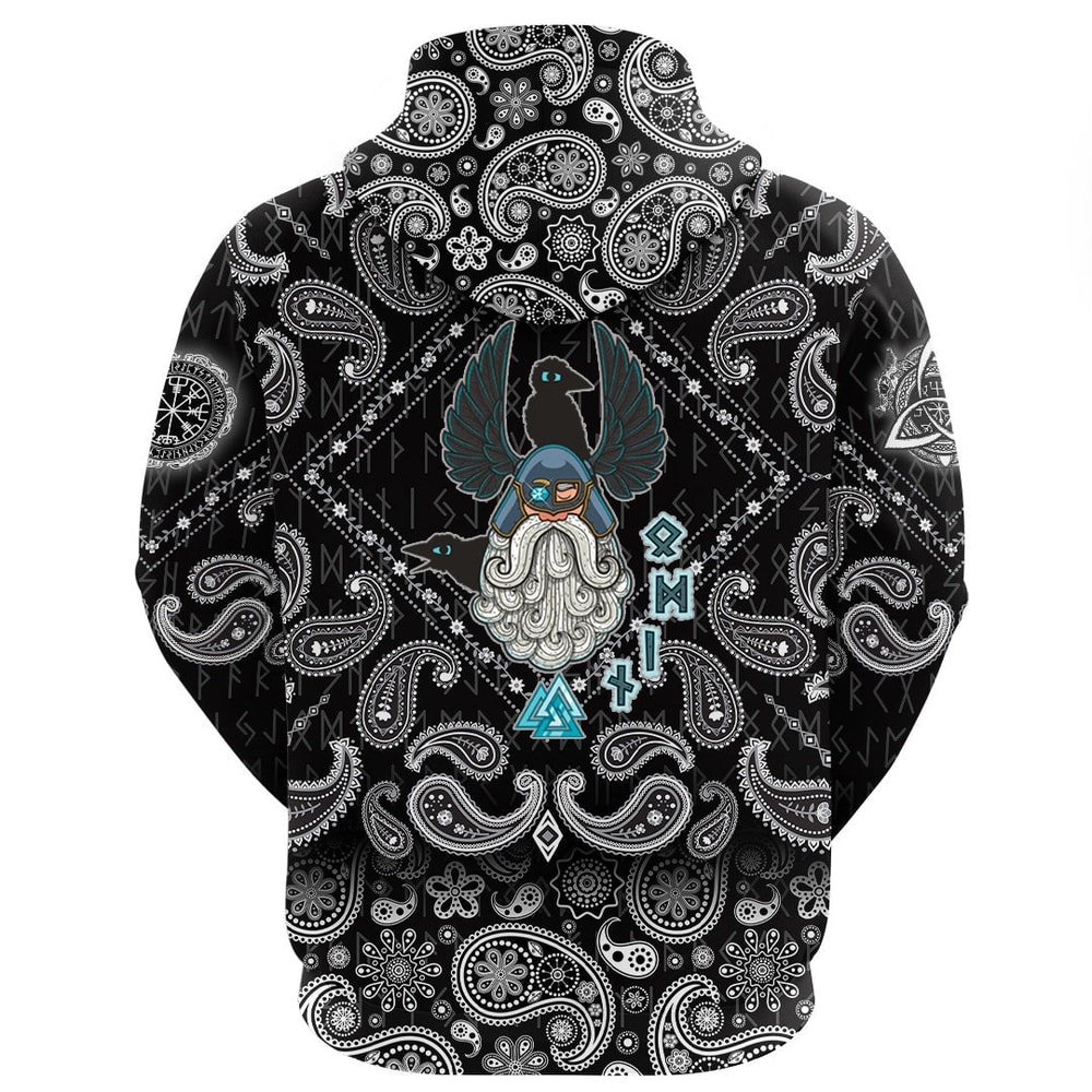 Cartoon Of The Norse God Odin with Bandana Paisley Style Viking Hoodie For Men Women