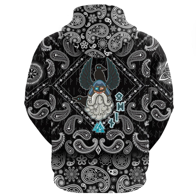 Cartoon Of The Norse God Odin with Bandana Paisley Style Viking Hoodie For Men Women