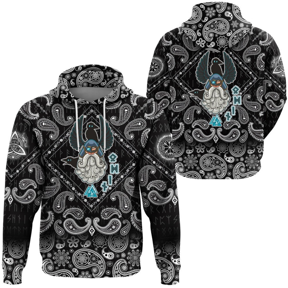 Cartoon Of The Norse God Odin with Bandana Paisley Style Viking Hoodie For Men Women
