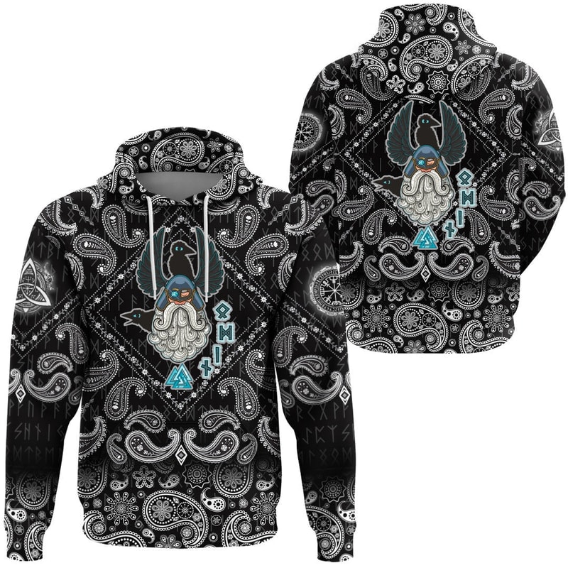 Cartoon Of The Norse God Odin with Bandana Paisley Style Viking Hoodie For Men Women
