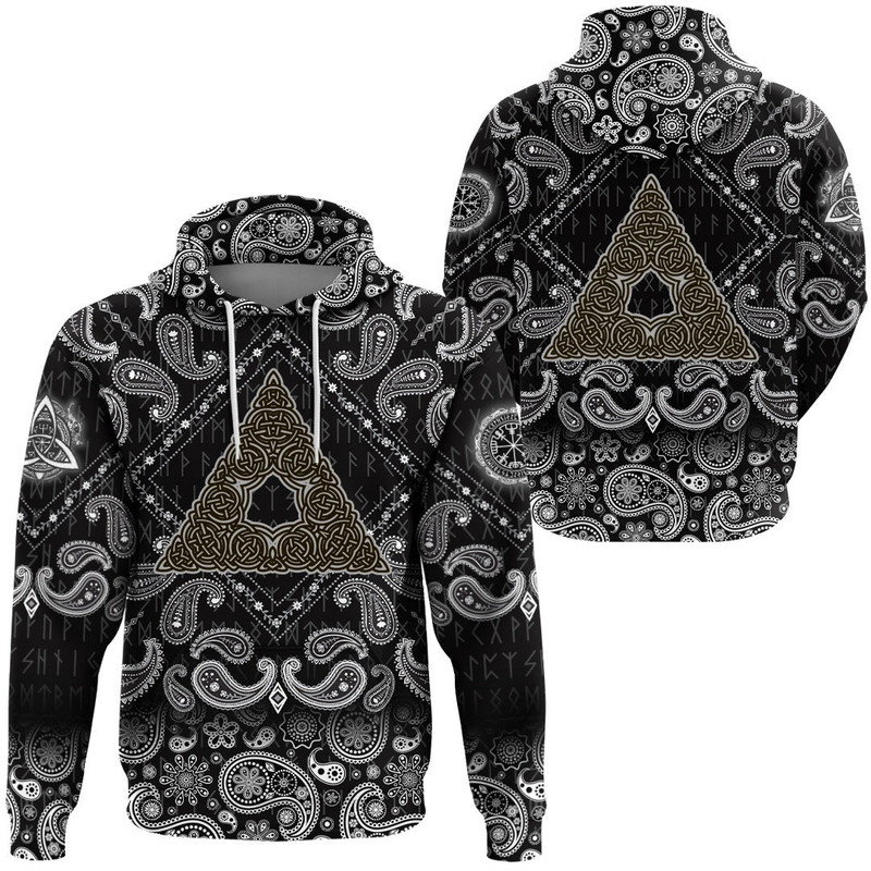 Celtic Knot Triangle with Bandana Paisley Style Viking Hoodie For Men Women