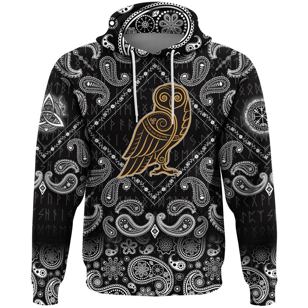 Celtic Owl with Bandana Paisley Style Viking Hoodie For Men Women