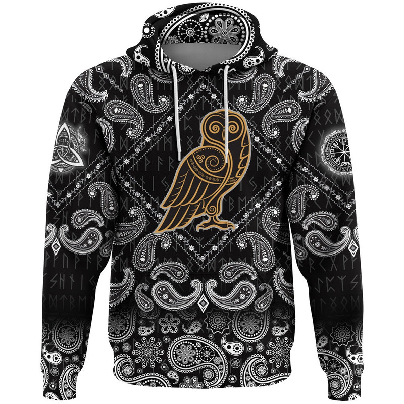 Celtic Owl with Bandana Paisley Style Viking Hoodie For Men Women