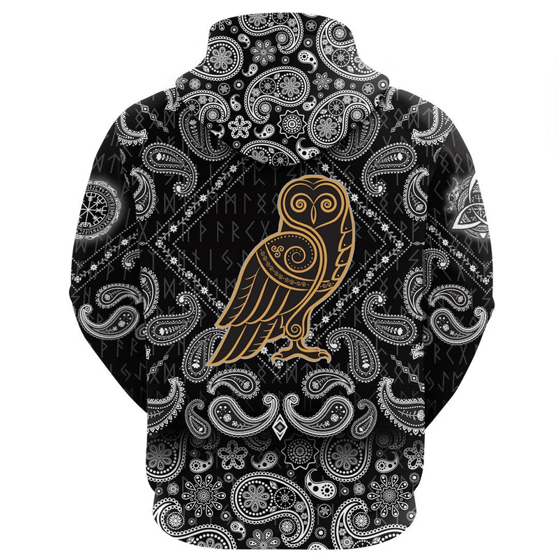 Celtic Owl with Bandana Paisley Style Viking Hoodie For Men Women