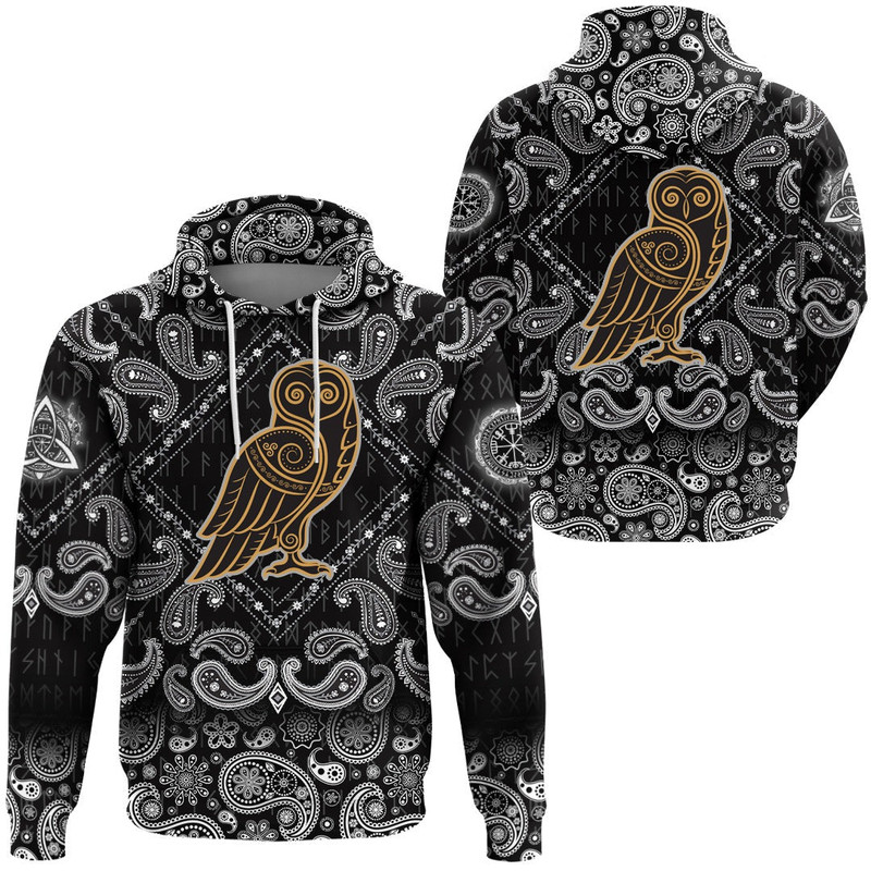 Celtic Owl with Bandana Paisley Style Viking Hoodie For Men Women