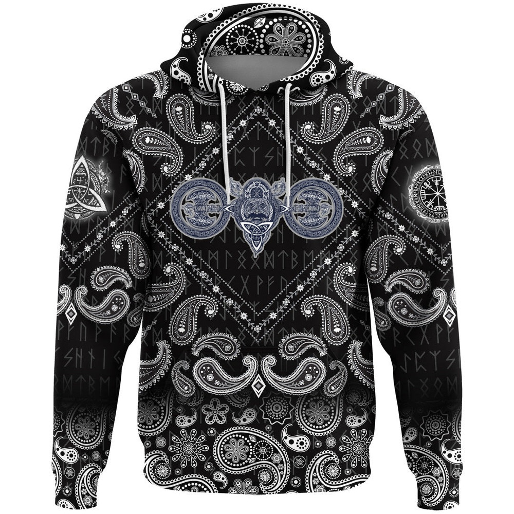 Celtic Style North Warrior Head with Bandana Paisley Style Viking Hoodie For Men Women
