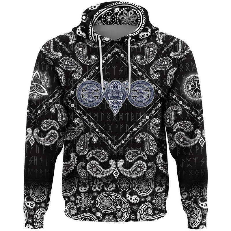 Celtic Style North Warrior Head with Bandana Paisley Style Viking Hoodie For Men Women