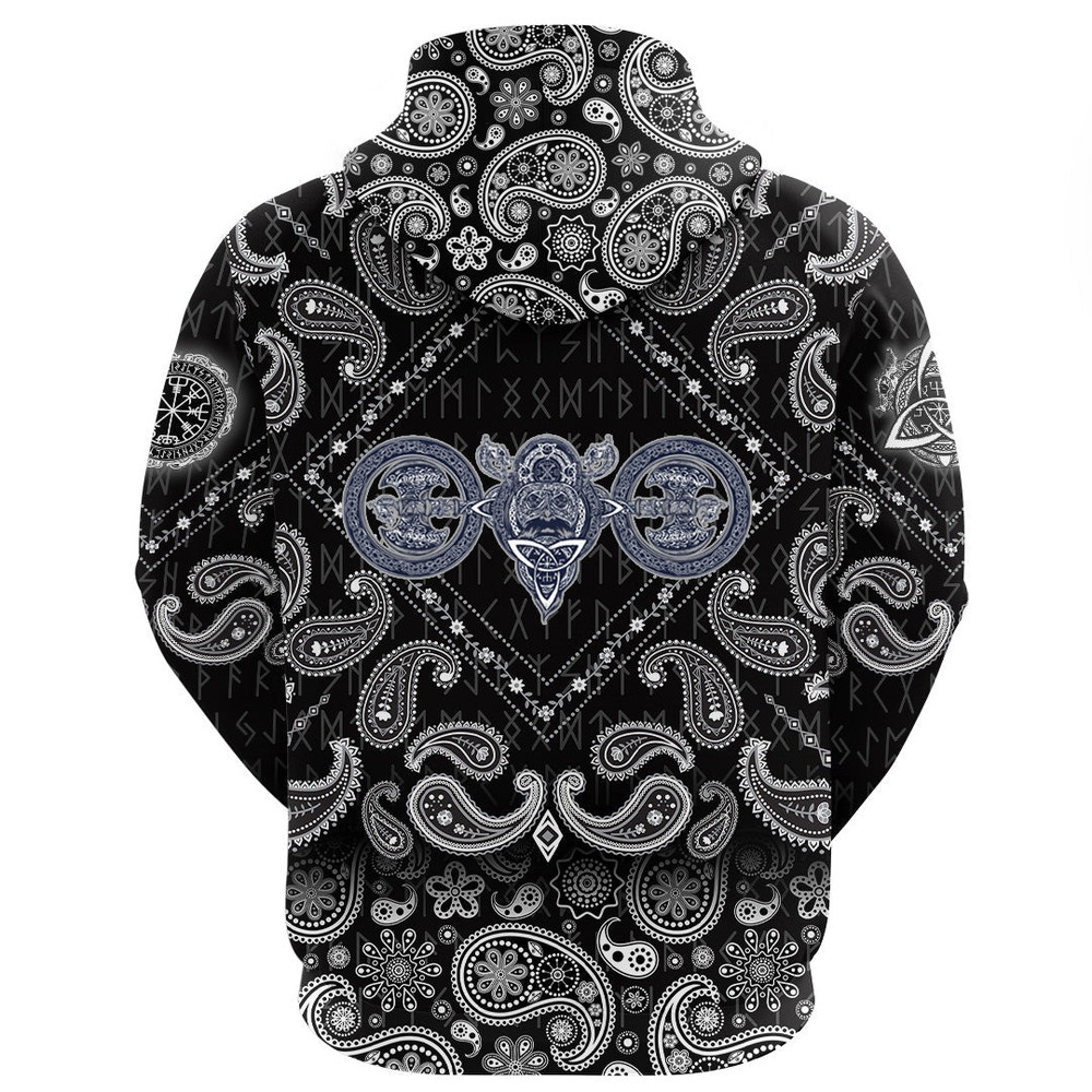 Celtic Style North Warrior Head with Bandana Paisley Style Viking Hoodie For Men Women