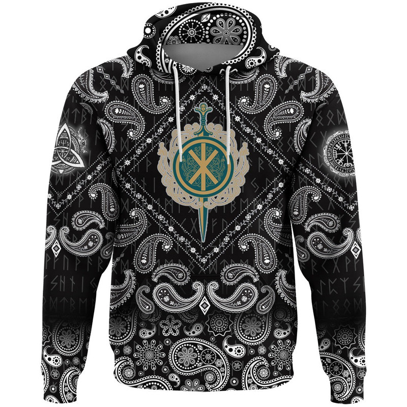 Celtic Sword And Celtic Scandinavian Ornaments with Bandana Paisley Style Viking Hoodie For Men Wom