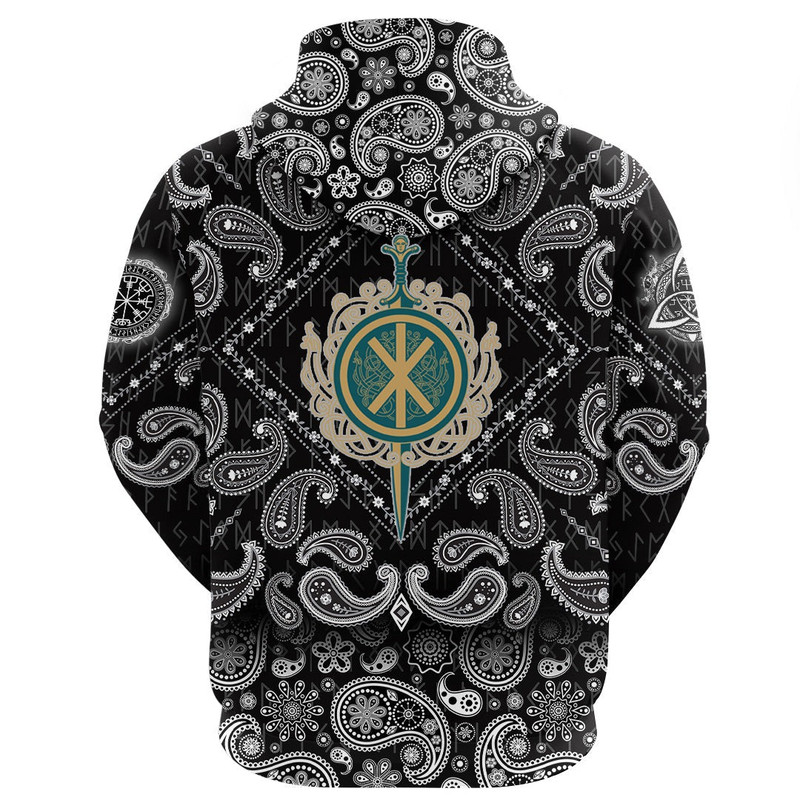 Celtic Sword And Celtic Scandinavian Ornaments with Bandana Paisley Style Viking Hoodie For Men Wom