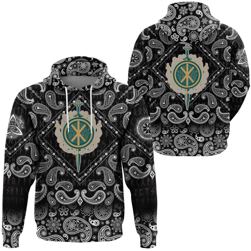 Celtic Sword And Celtic Scandinavian Ornaments with Bandana Paisley Style Viking Hoodie For Men Wom