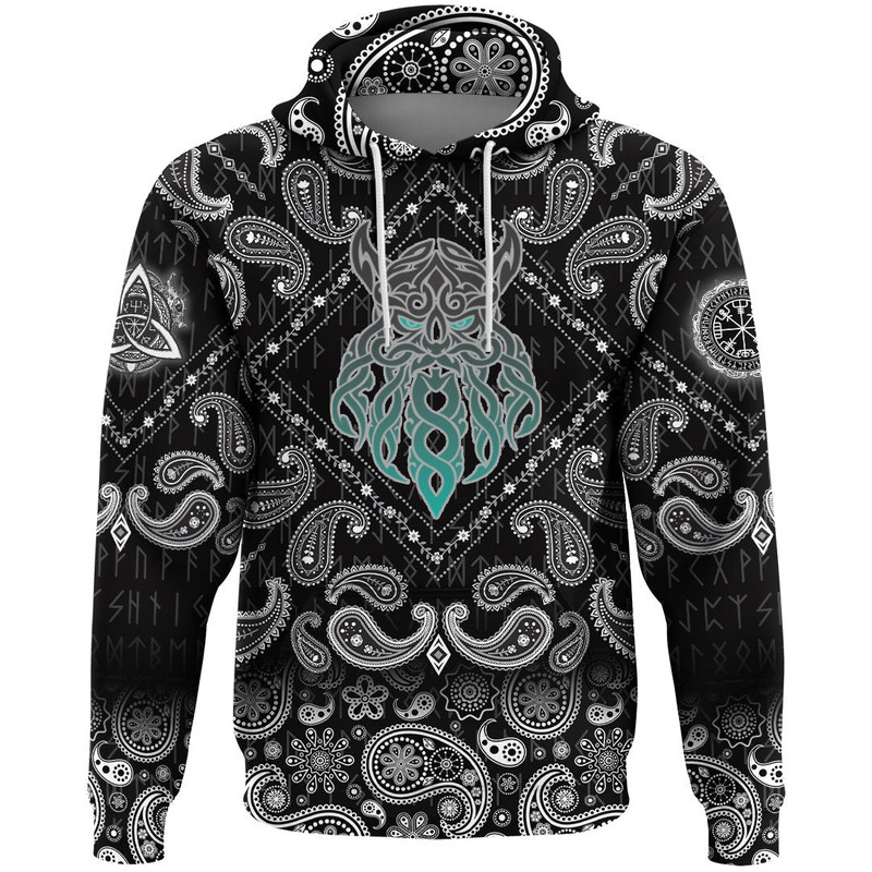 Celtic Tangle Face with Bandana Paisley Style Viking Hoodie For Men Women