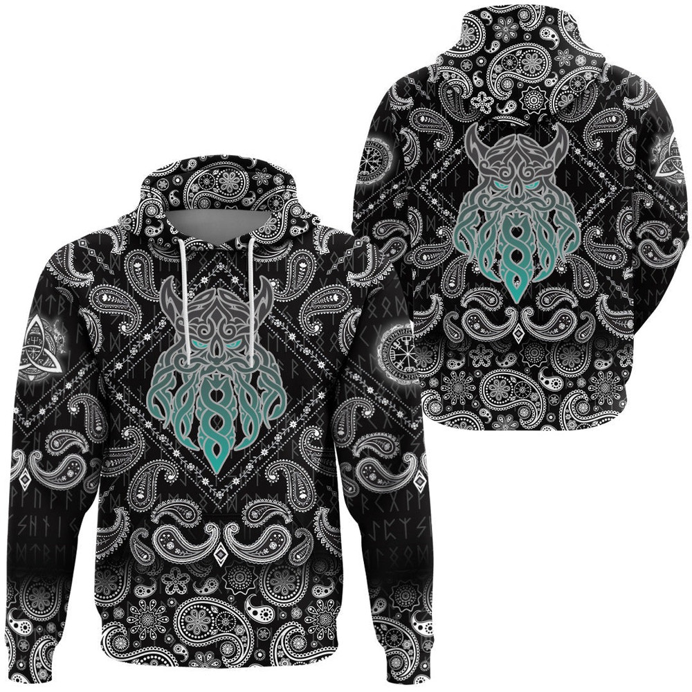 Celtic Tangle Face with Bandana Paisley Style Viking Hoodie For Men Women