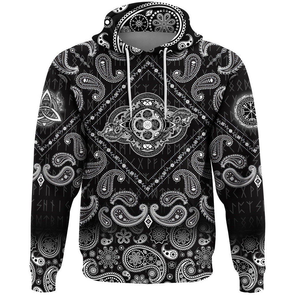 Celtic Tattoo And Mystic Tribal Symbol with Bandana Paisley Style Viking Hoodie For Men Women