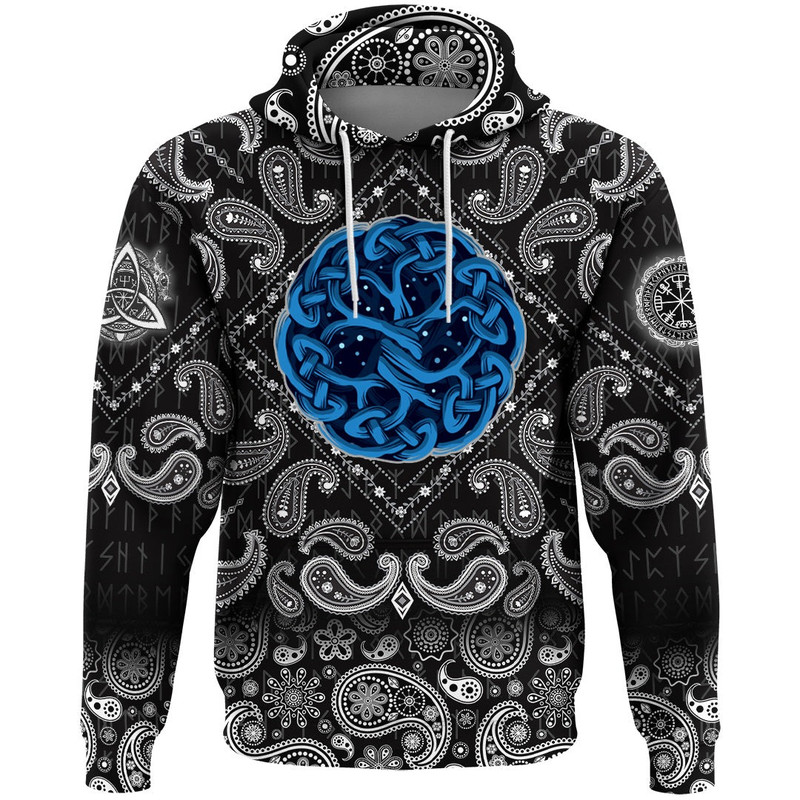 Celtic Tree Of Life Yggdrasil Mystic Night with Bandana Paisley Style Viking Hoodie For Men Women