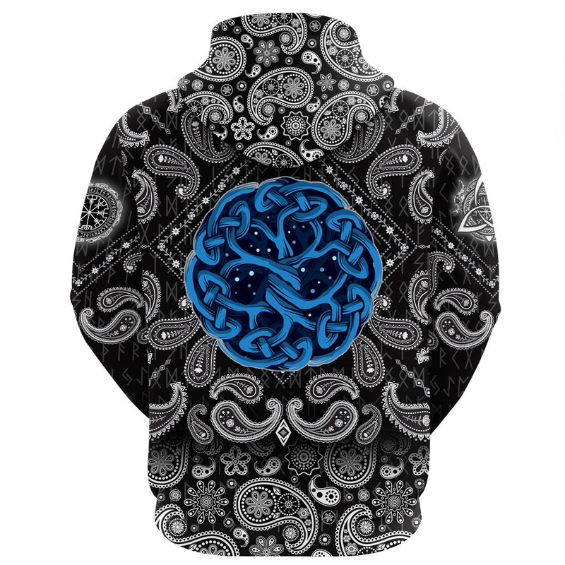 Celtic Tree Of Life Yggdrasil Mystic Night with Bandana Paisley Style Viking Hoodie For Men Women