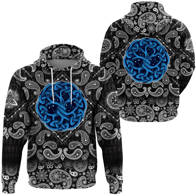 Celtic Tree Of Life Yggdrasil Mystic Night with Bandana Paisley Style Viking Hoodie For Men Women