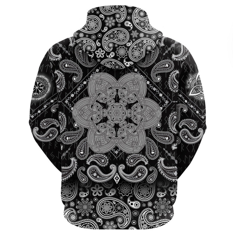 Celtic Wolf Ornament Black And White with Bandana Paisley Style Viking Hoodie For Men Women