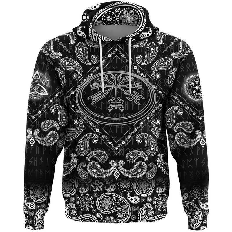 Circle Runic Scandinavian with Bandana Paisley Style Viking Hoodie For Men Women