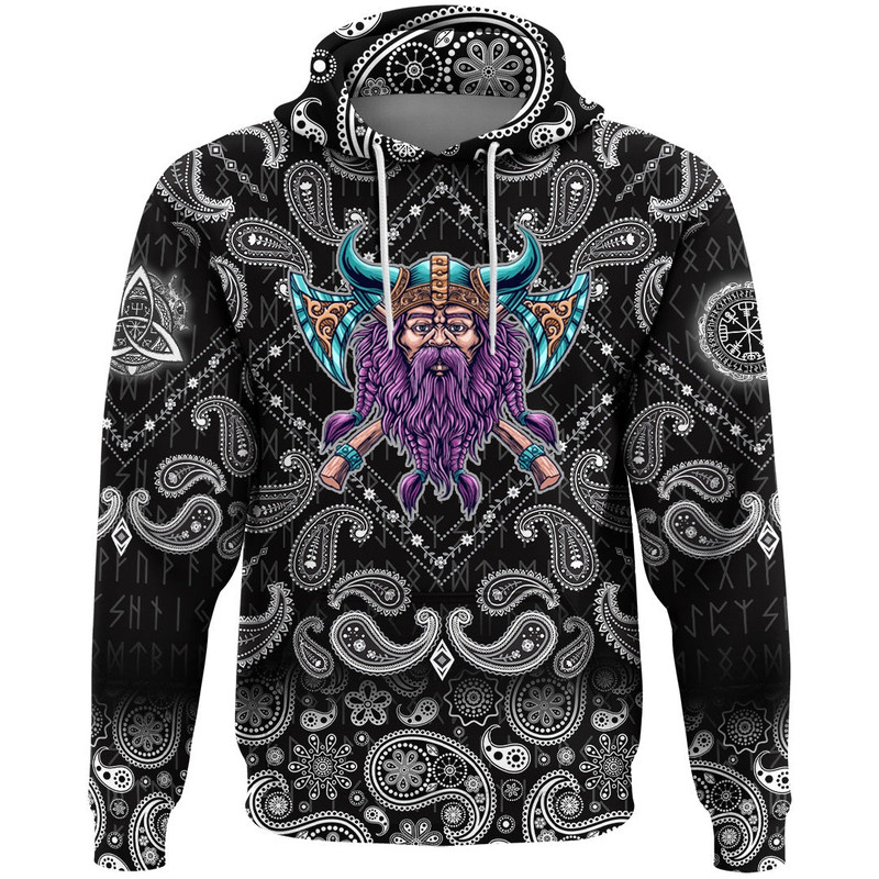 Cool Beard With Axe with Bandana Paisley Style Viking Hoodie For Men Women
