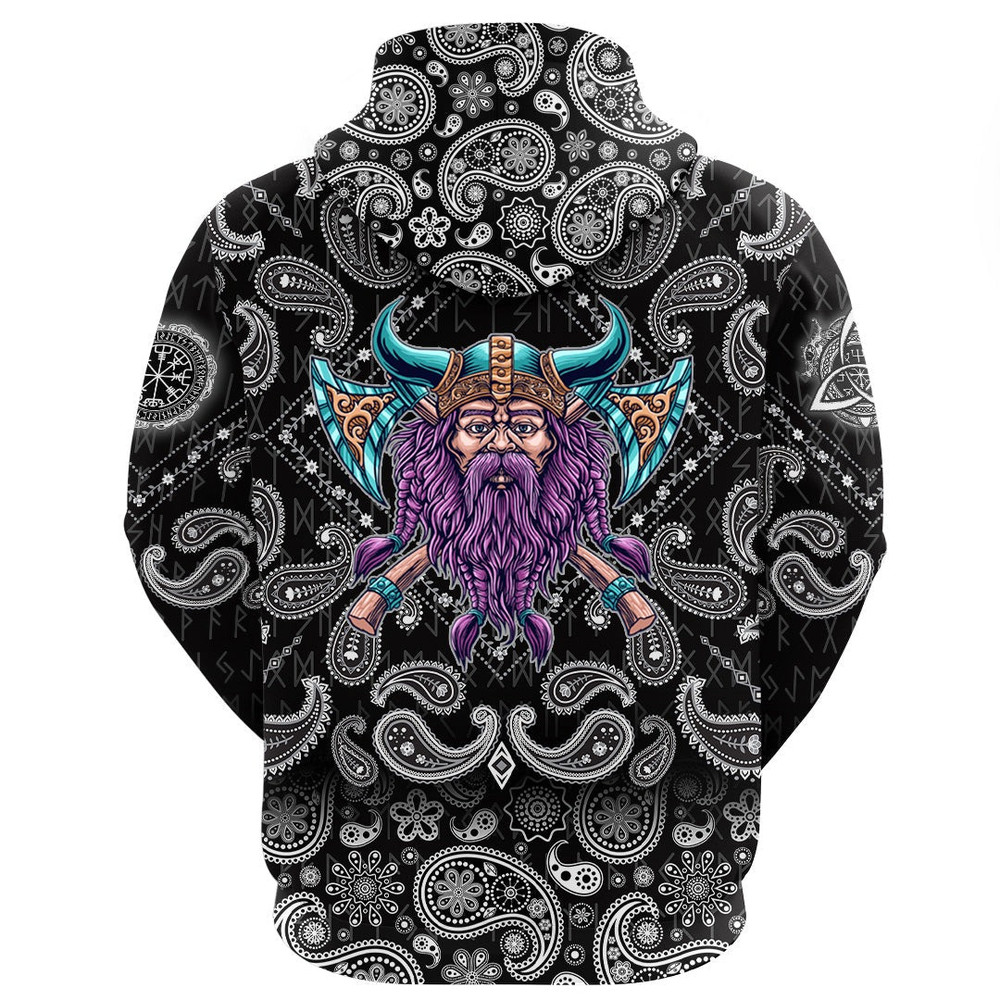 Cool Beard With Axe with Bandana Paisley Style Viking Hoodie For Men Women