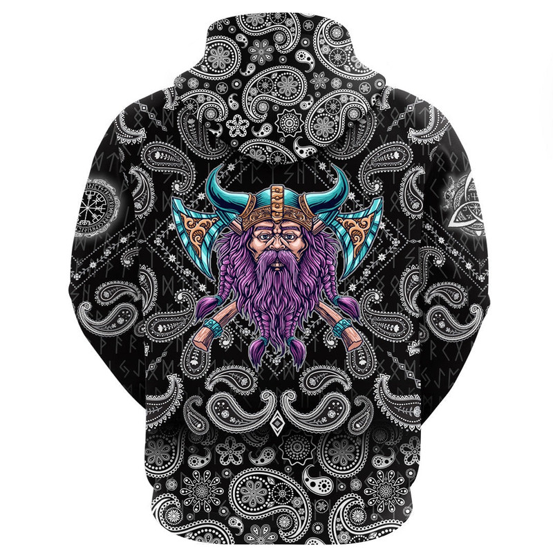 Cool Beard With Axe with Bandana Paisley Style Viking Hoodie For Men Women