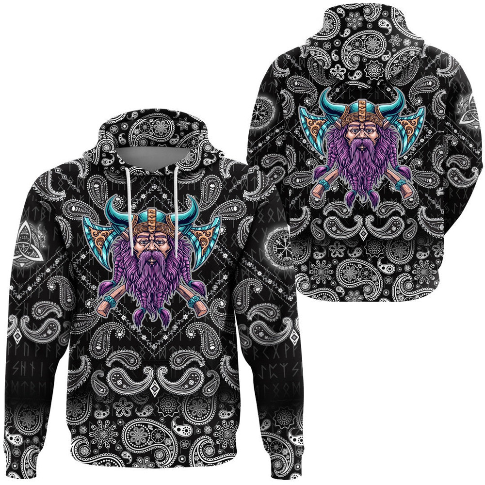 Cool Beard With Axe with Bandana Paisley Style Viking Hoodie For Men Women
