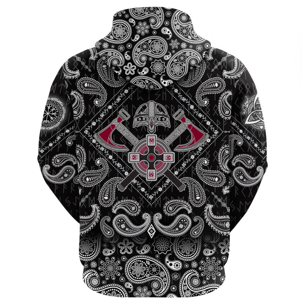 Crest Crossed Battle Axes with Bandana Paisley Style Viking Hoodie For Men Women