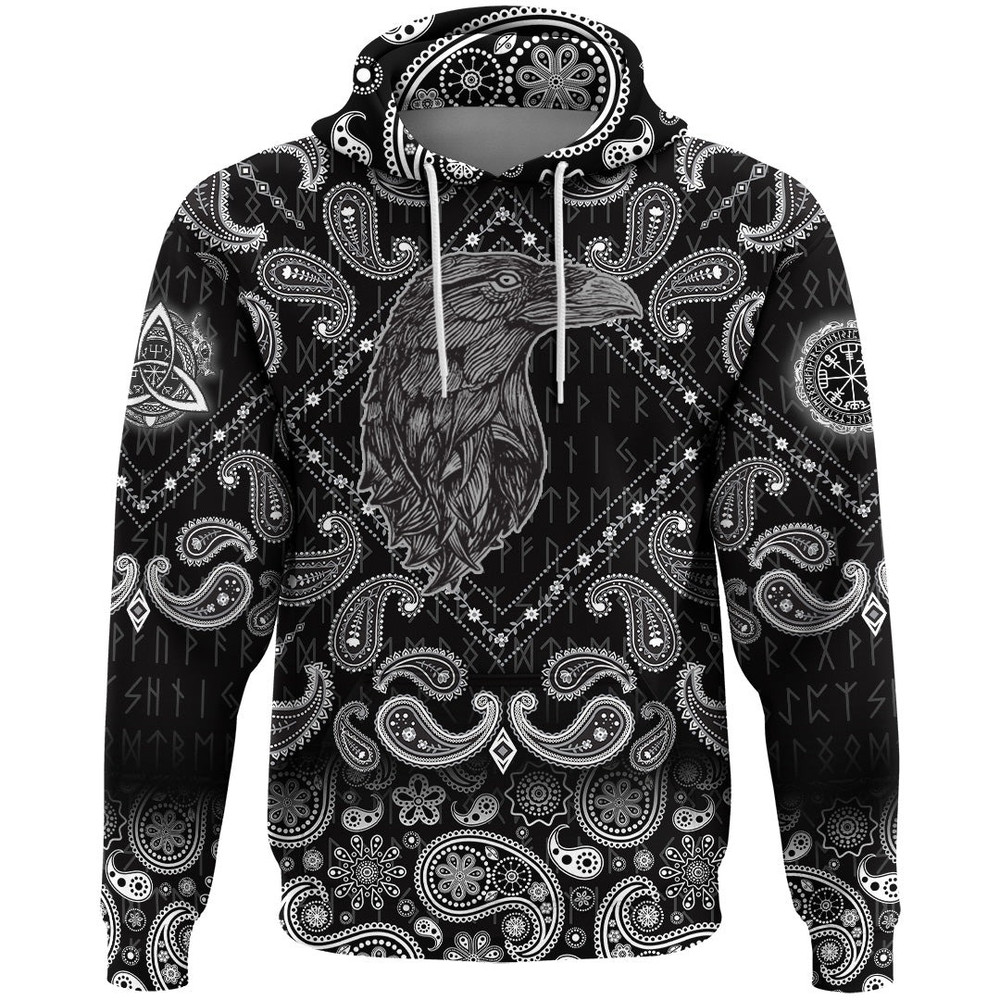 Crow Black with Bandana Paisley Style Viking Hoodie For Men Women