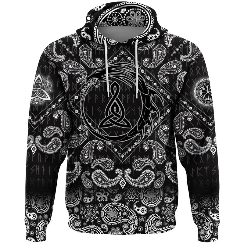 Dragon Ancient Sacral Sign Of Celts with Bandana Paisley Style Viking Hoodie For Men Women