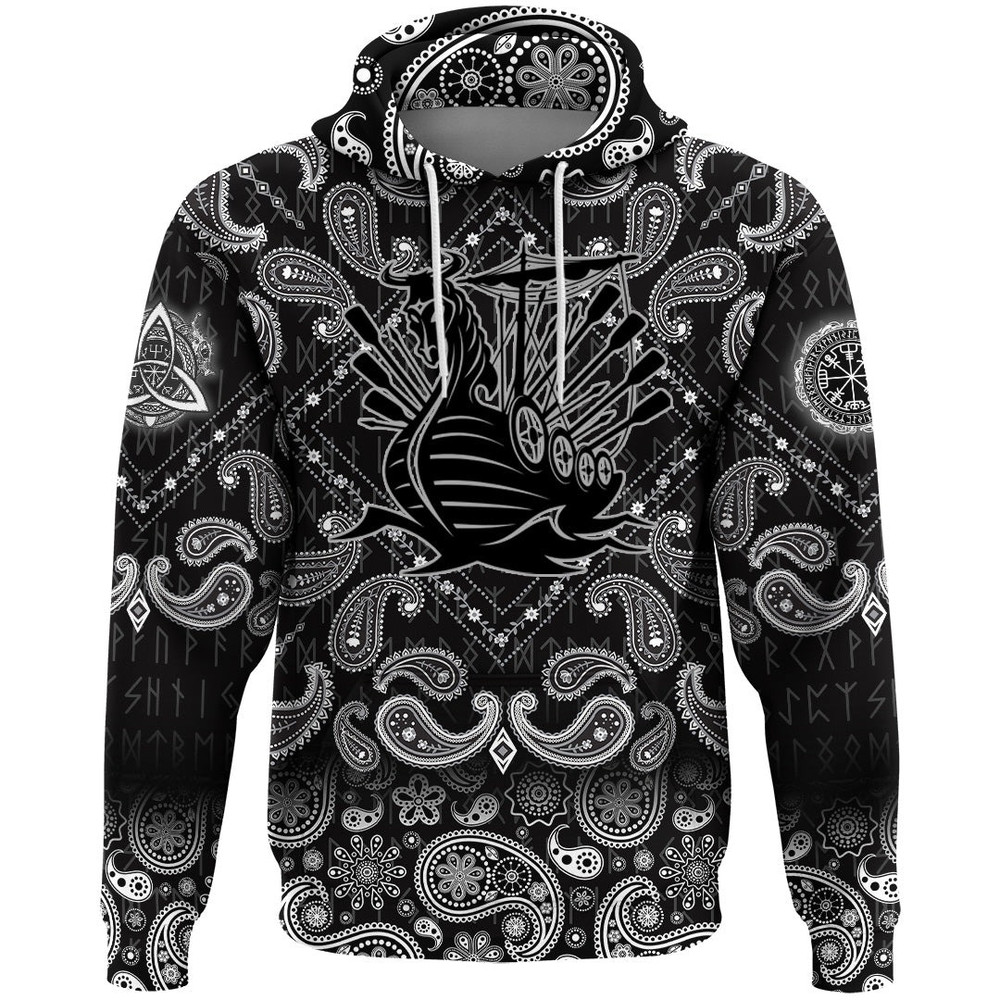 Drakkar Ship with Bandana Paisley Style Viking Hoodie For Men Women