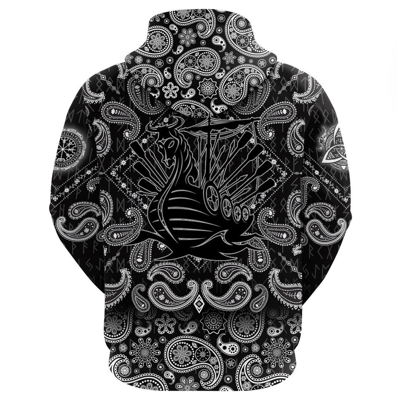 Drakkar Ship with Bandana Paisley Style Viking Hoodie For Men Women