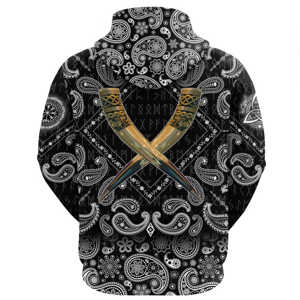 Drinking Horn Viking With Bandana Paisley Style Viking Hoodie For Men Women 2