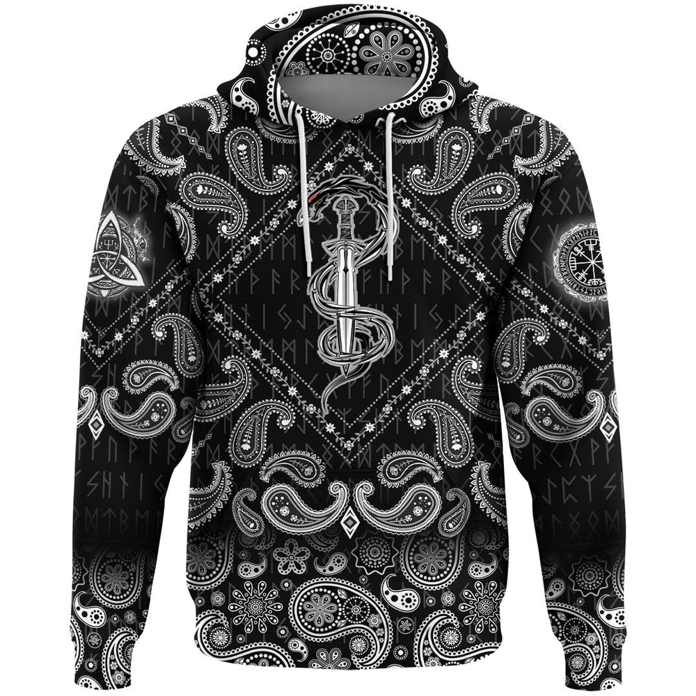 Fantastic Sword Of The And Dragon Fantastic Snake with Bandana Paisley Style Viking Hoodie For Men
