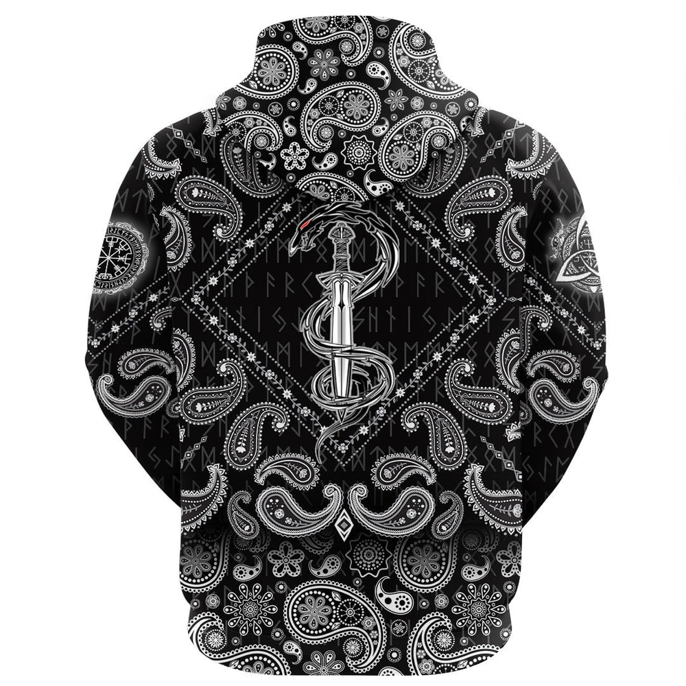 Fantastic Sword Of The And Dragon Fantastic Snake with Bandana Paisley Style Viking Hoodie For Men