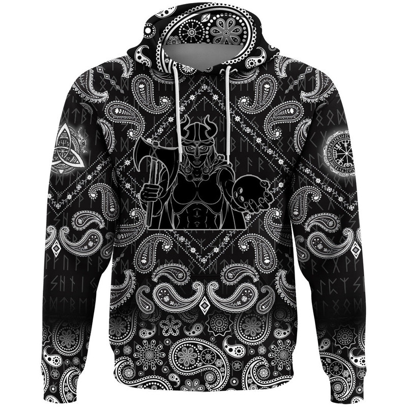 Female Warrior with Bandana Paisley Style Viking Hoodie For Men Women