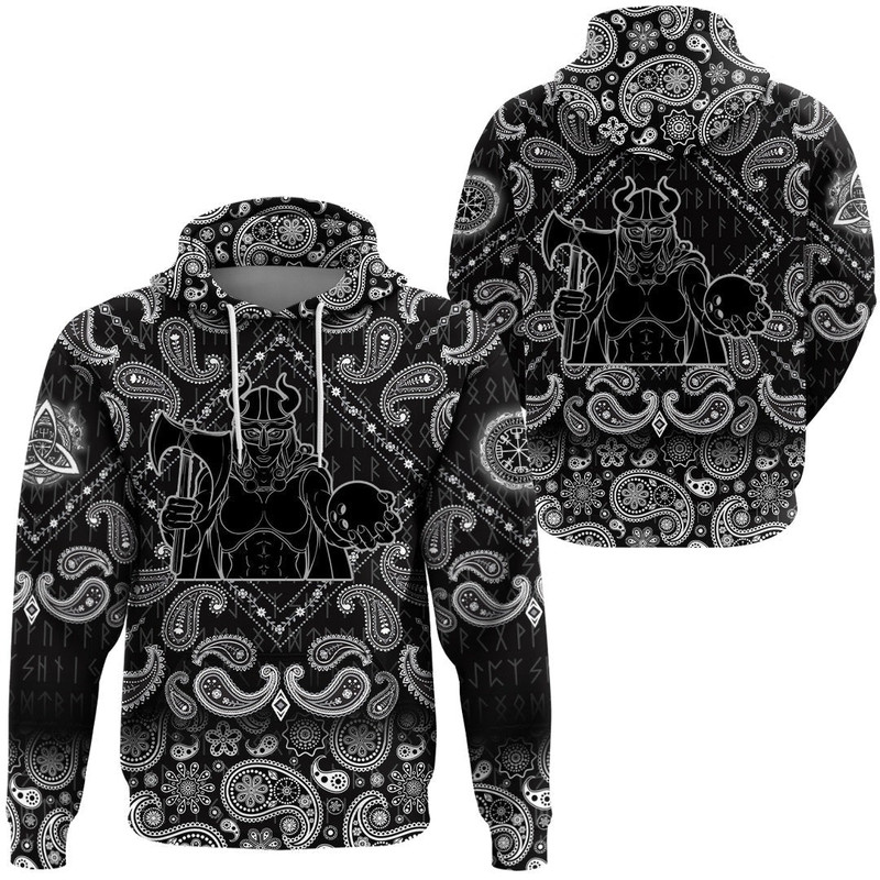 Female Warrior with Bandana Paisley Style Viking Hoodie For Men Women