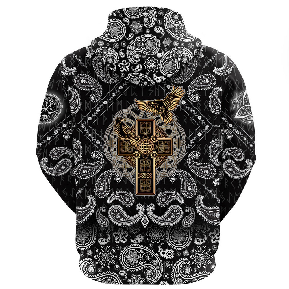 Golden Reven Cross with Bandana Paisley Style Viking Hoodie For Men Women