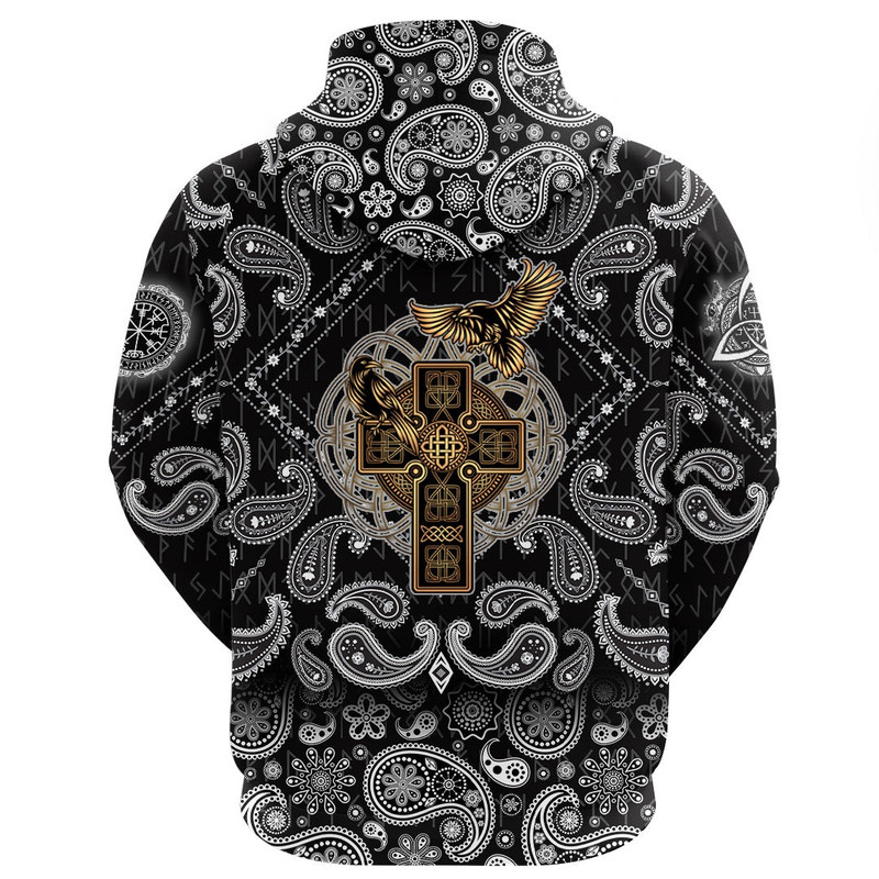 Golden Reven Cross with Bandana Paisley Style Viking Hoodie For Men Women