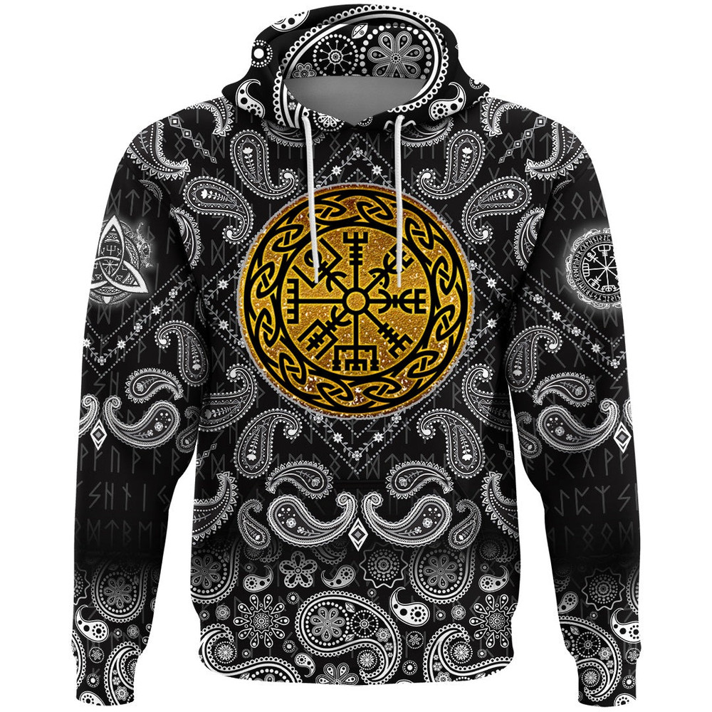 Golden Vegvisir with Bandana Paisley Style Viking Hoodie For Men Women