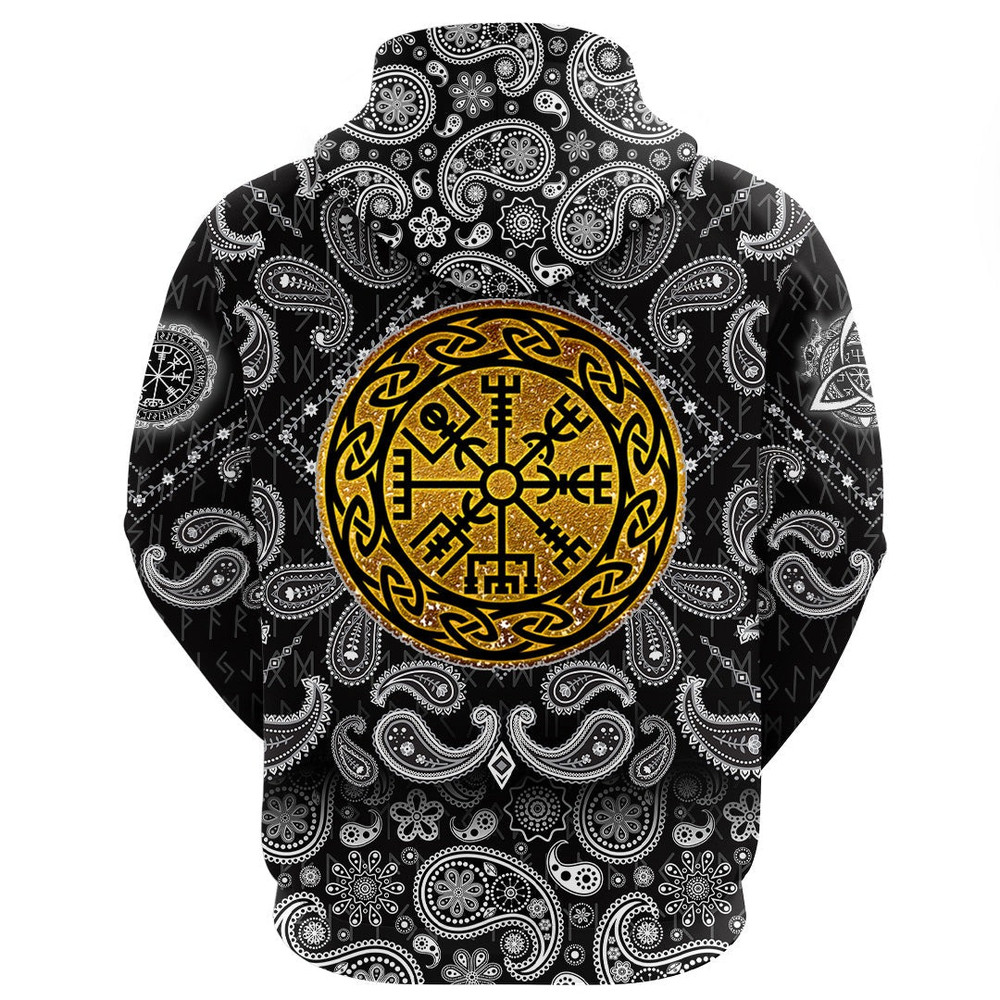 Golden Vegvisir with Bandana Paisley Style Viking Hoodie For Men Women