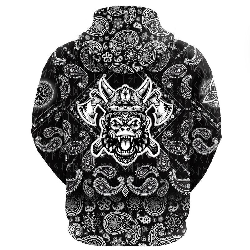 GorillHead With Helmet And Axe with Bandana Paisley Style Viking Hoodie For Men Women