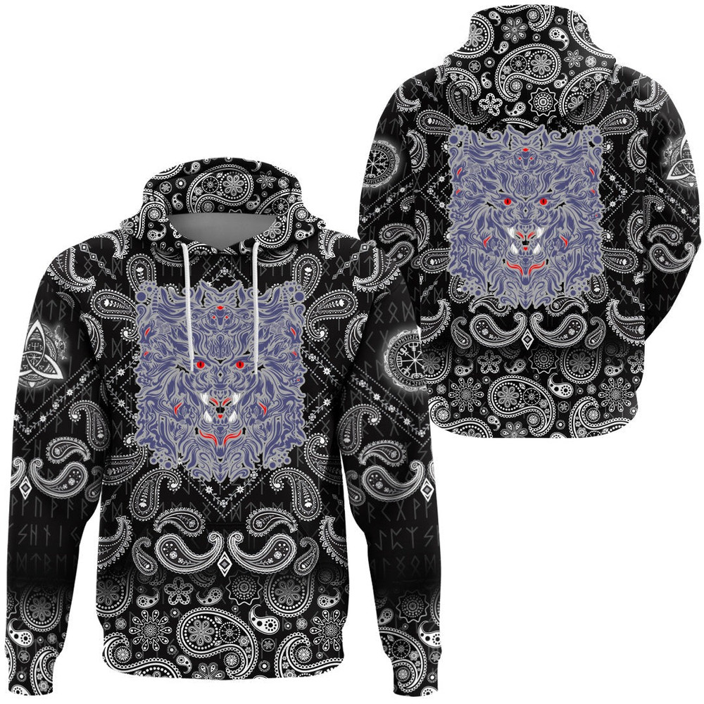 Graphic Of Art with Bandana Paisley Style Viking Hoodie For Men Women