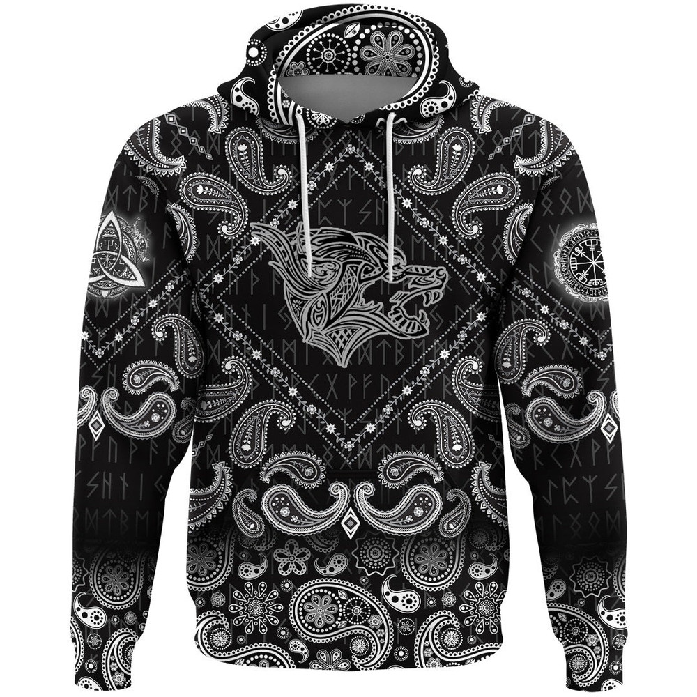 Haiti Pattern Style with Bandana Paisley Style Viking Hoodie For Men Women
