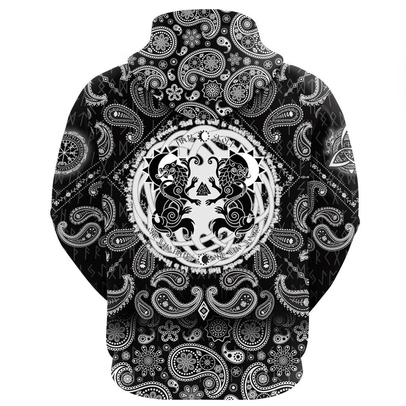 Hati and Skoll Runes with Bandana Paisley Style Viking Hoodie For Men Women