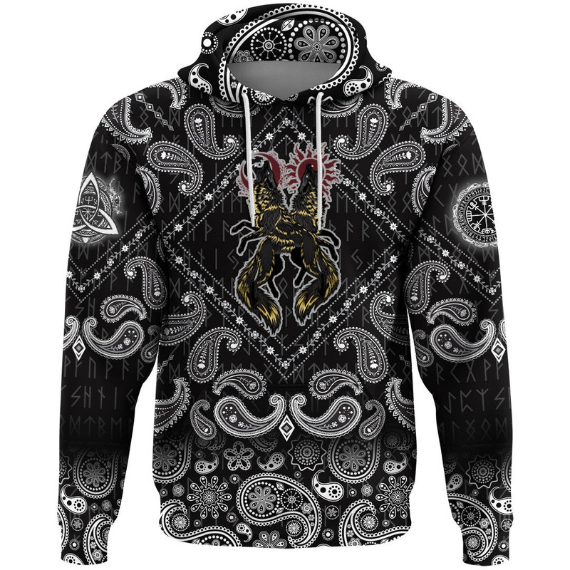 Hati and Skoll with Bandana Paisley Style Viking Hoodie For Men Women