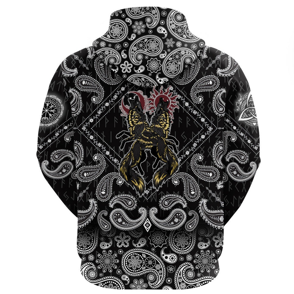 Hati and Skoll with Bandana Paisley Style Viking Hoodie For Men Women